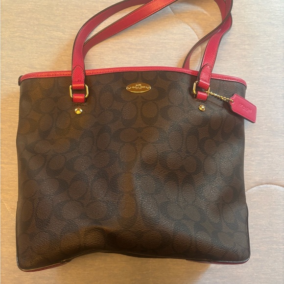 Coach Brown and Magenta Signature Tote - Picture 1 of 7
